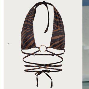 SAME SWIMWEAR PIERCED WRAP TOP Bronze Zebra Size Medium
